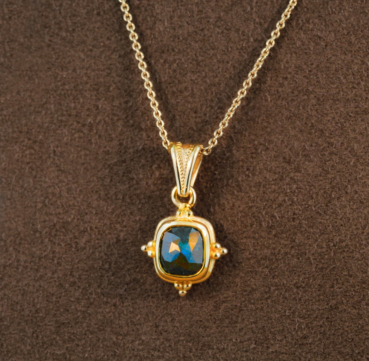 Rough-Cut Teal Diamond Pendant